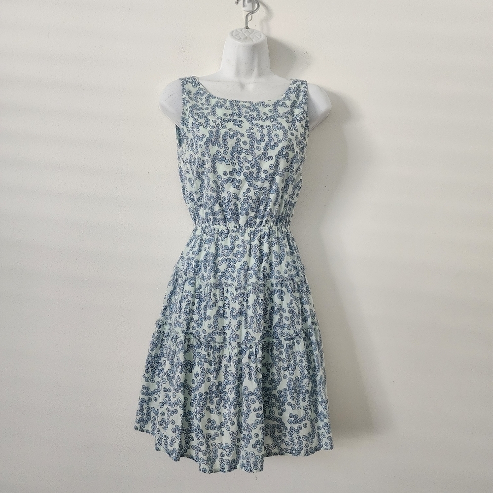 Maje Blue and White Floral Print Tiered Sundress Size 1 Backless Summer Dress - Picture 2 of 13